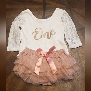 White and Pink Lace Birthday Outfit Size 12 Months